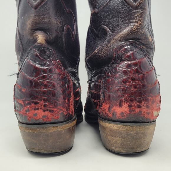 Lucchese Boots Men 9.5D Black Cherry Caiman Belly Leather Western Charles EXOTIC - Picture 8 of 14